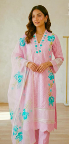 Pink chikankari suit