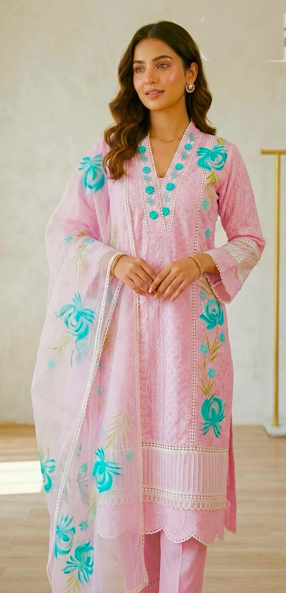 Pink chikankari suit