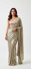 Mauve n green sequins saree