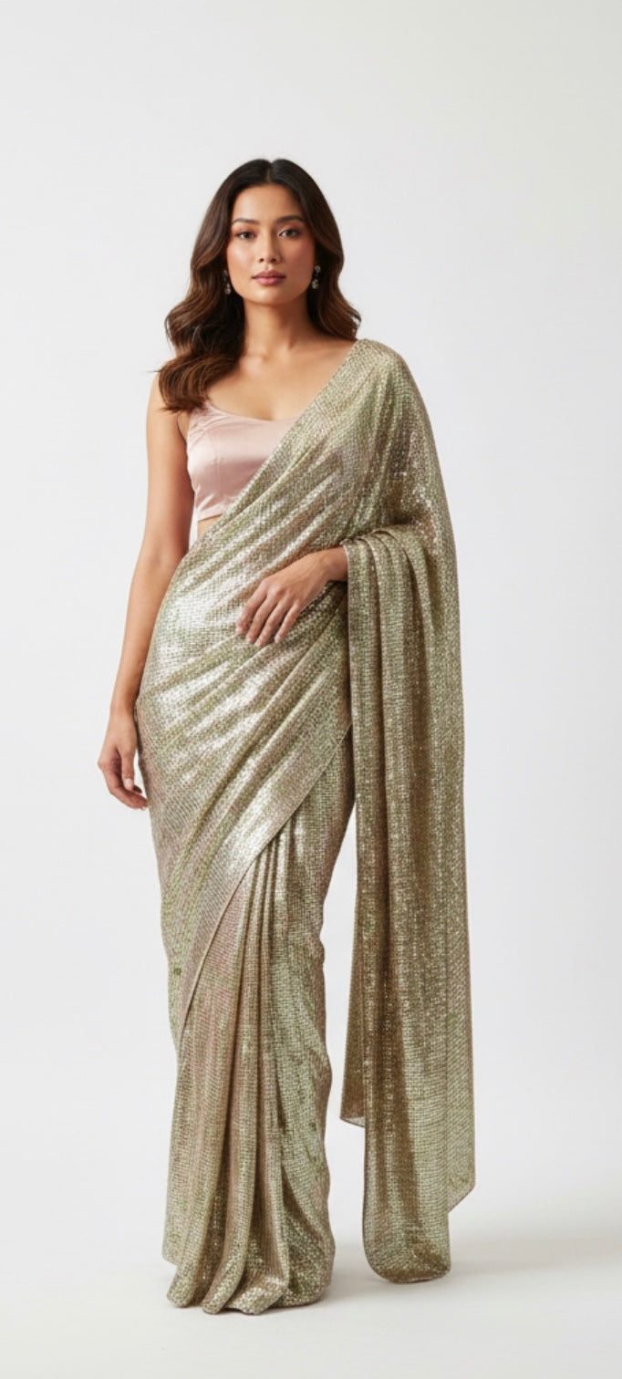 Mauve n green sequins saree