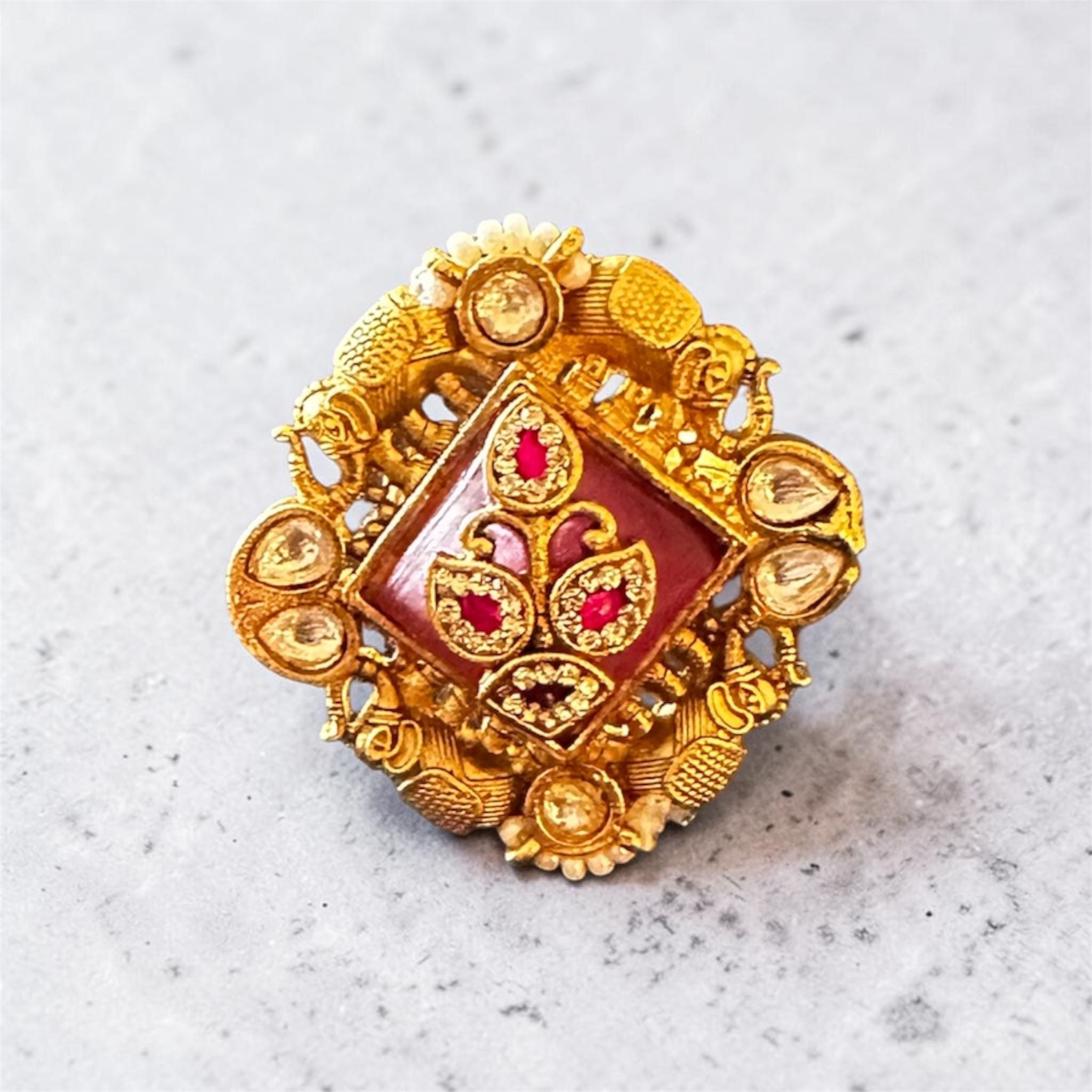 Pink stone kundan ring