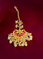 Ruby & green kundan maang tikka