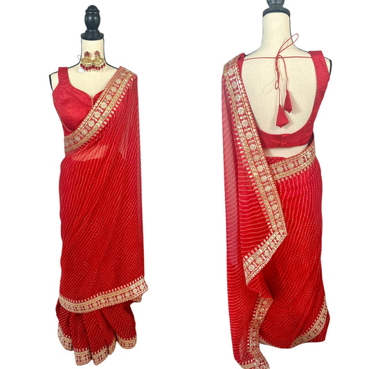 Red lehriya saree