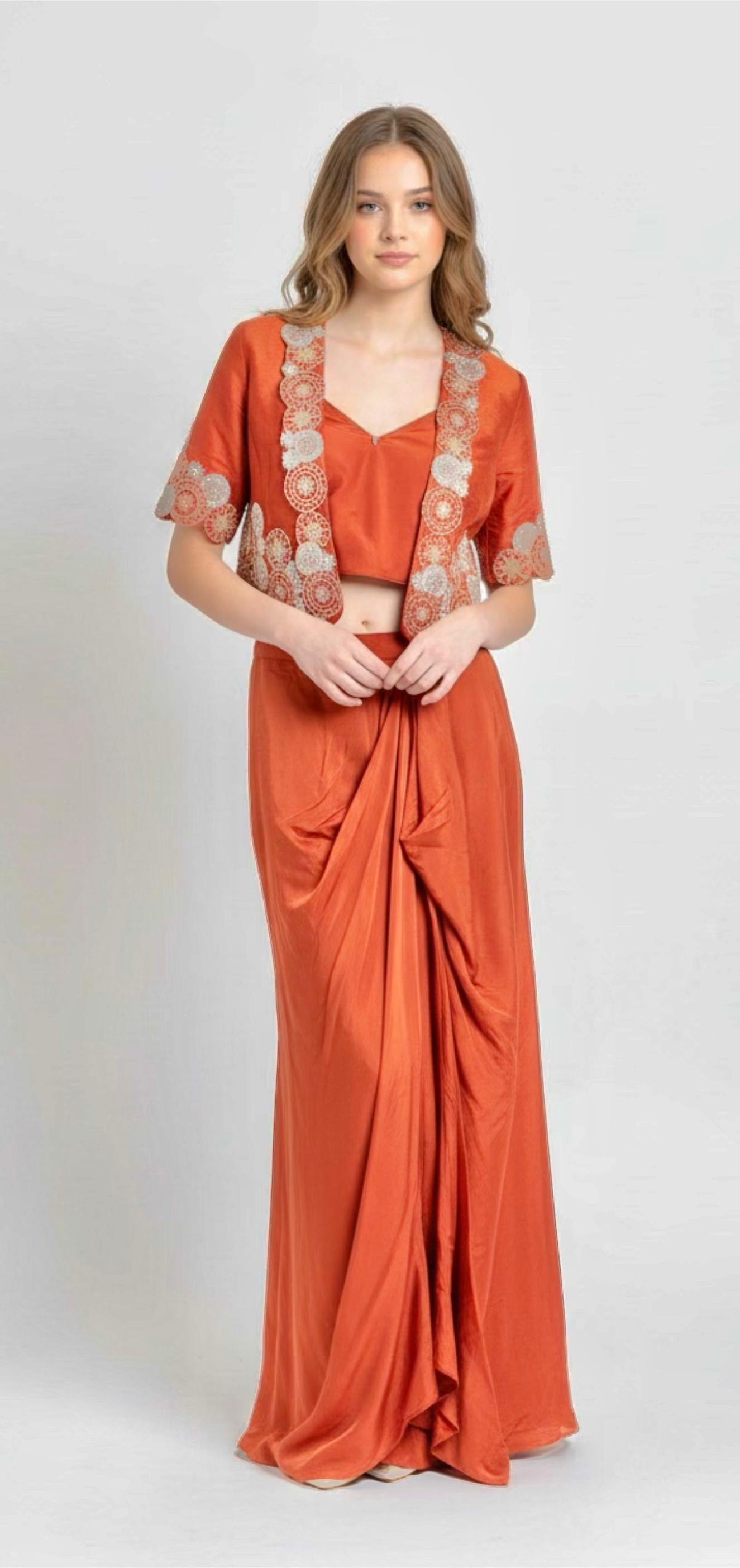 Orange dhoti skirt set