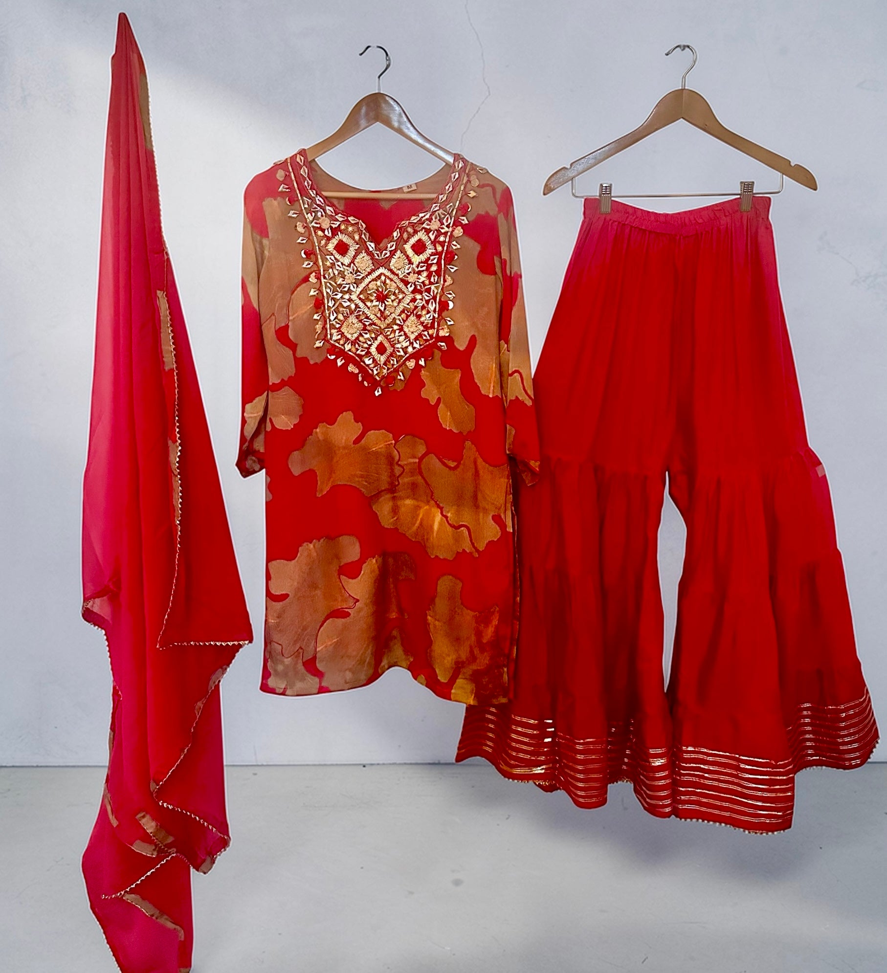 Red printed garara suit
