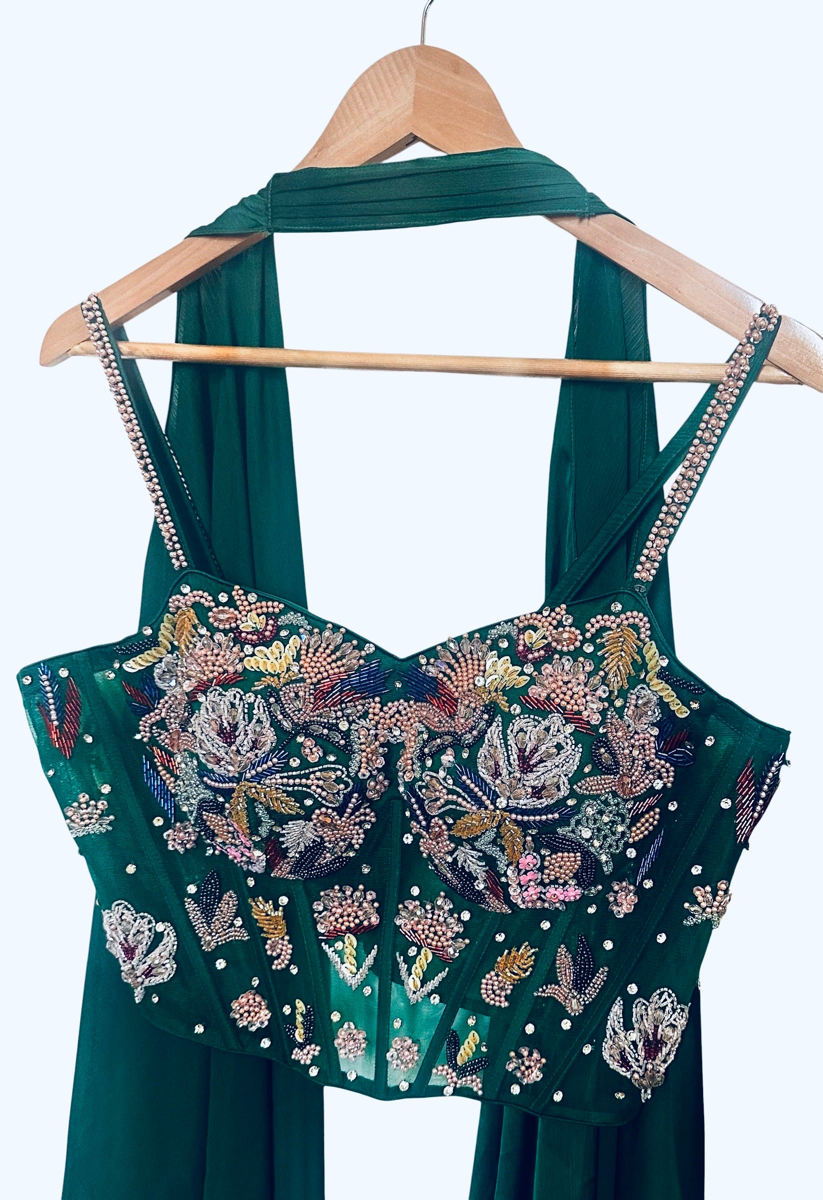 Emerald green dhoti skirt set