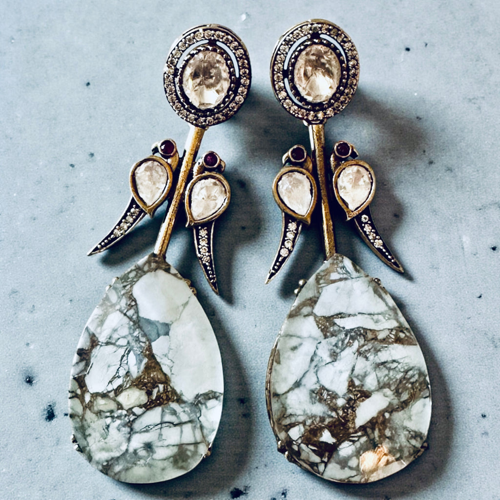 Blue marble pattern earrings