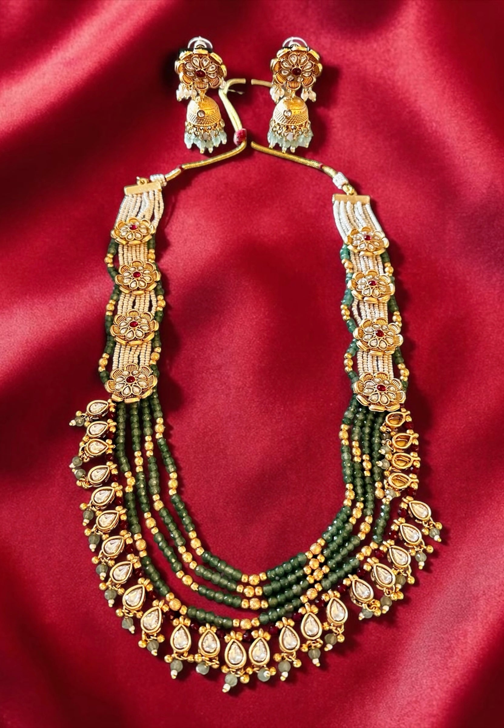 Mint green with pearls n kundan set