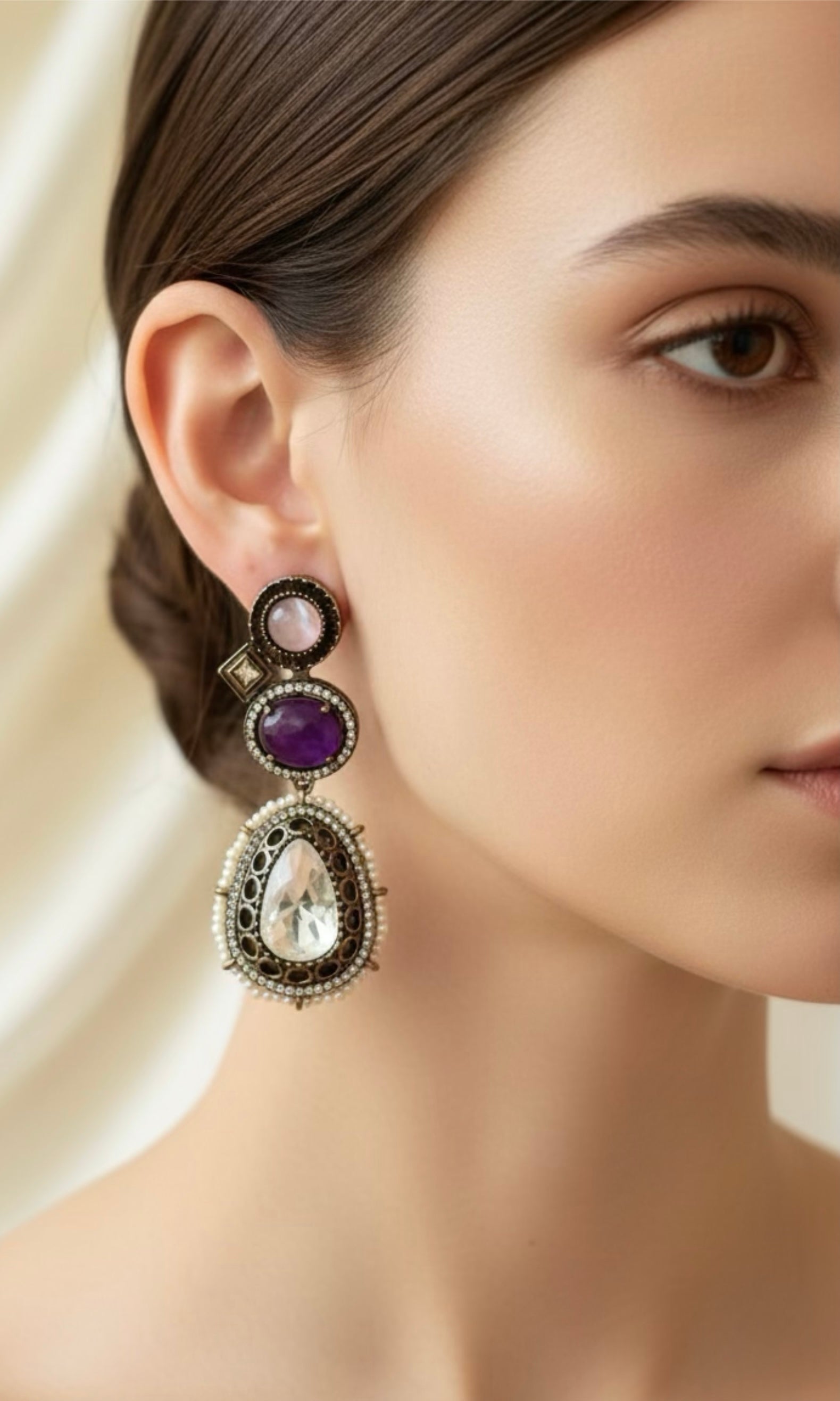 Mauve purple Polki earrings