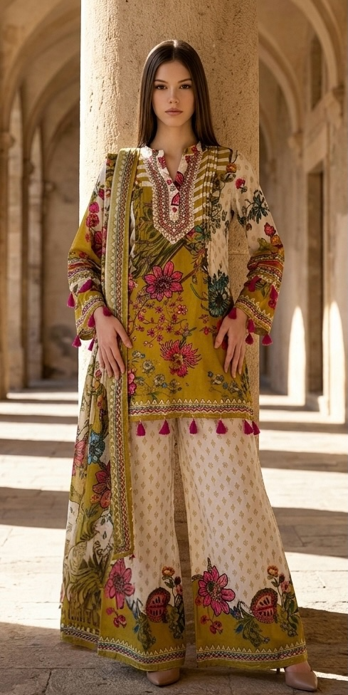 Green floral suit