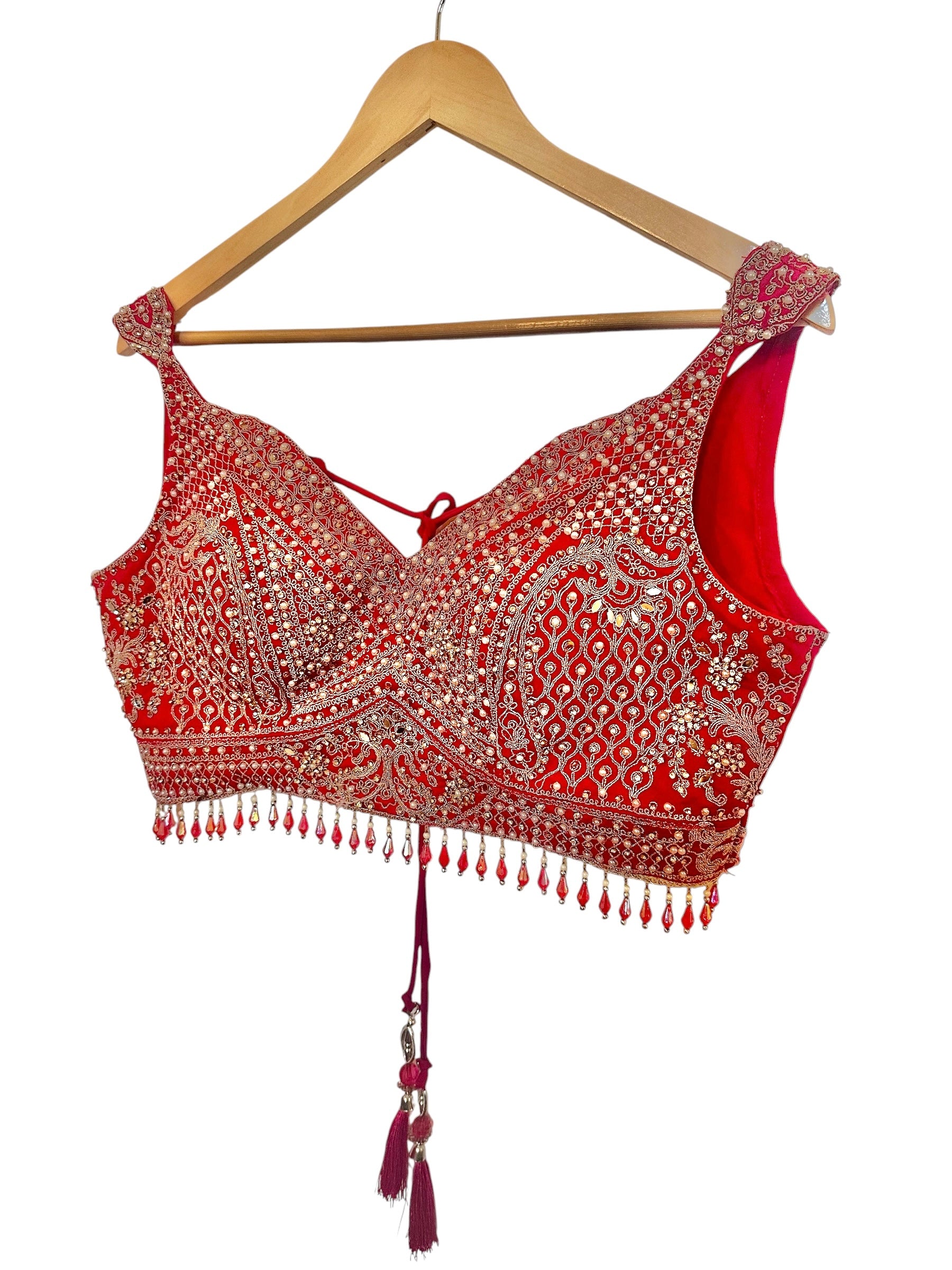 Red chinon lehenga