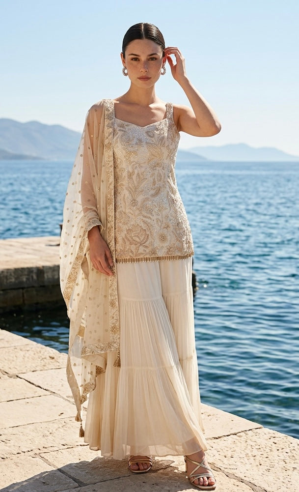 White sequins garara suit