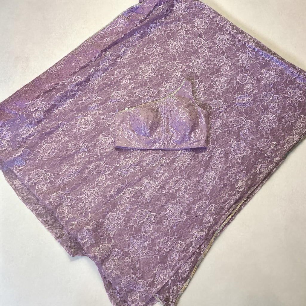 Lavender chantley lace saree