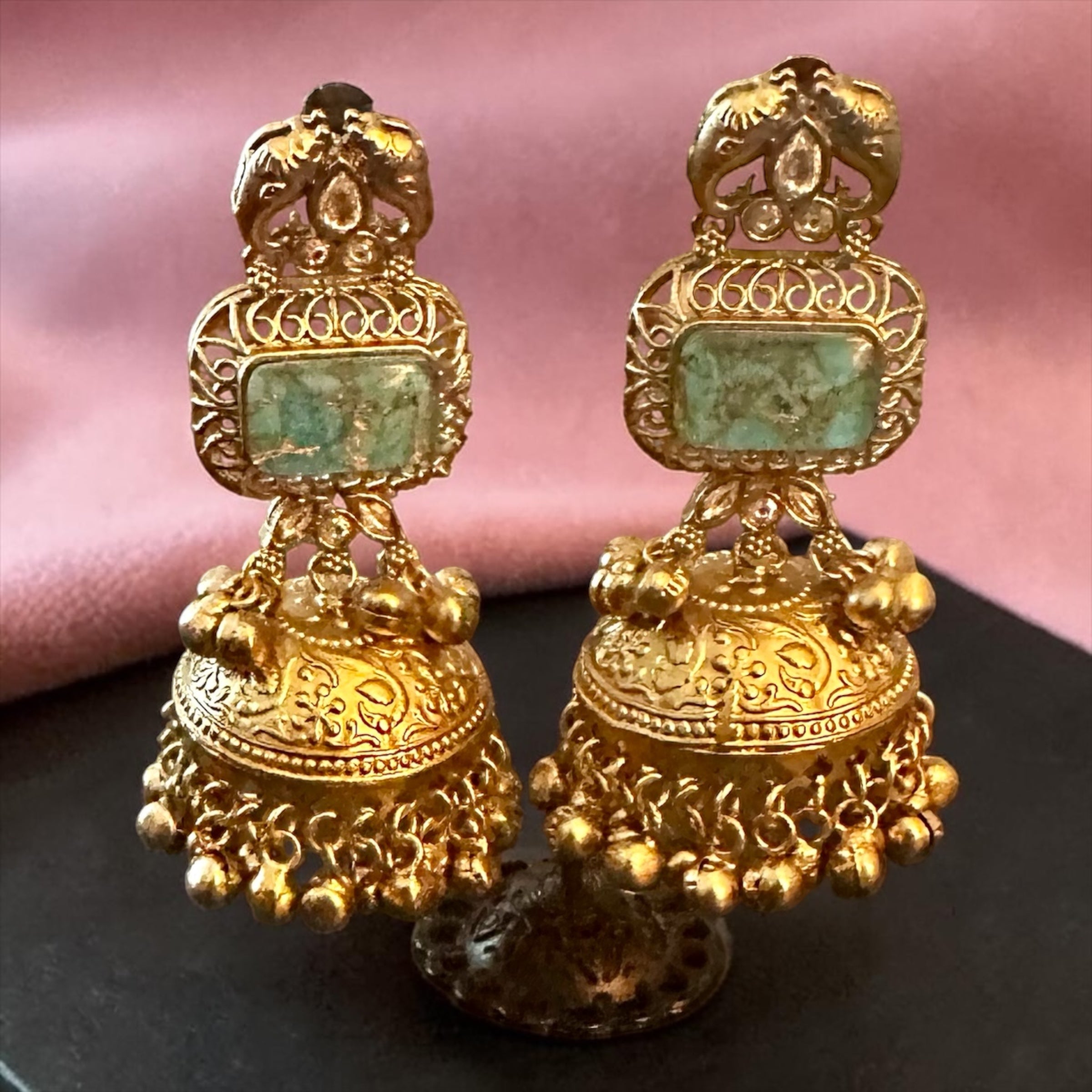 Turquoise stone gold jhumkaas