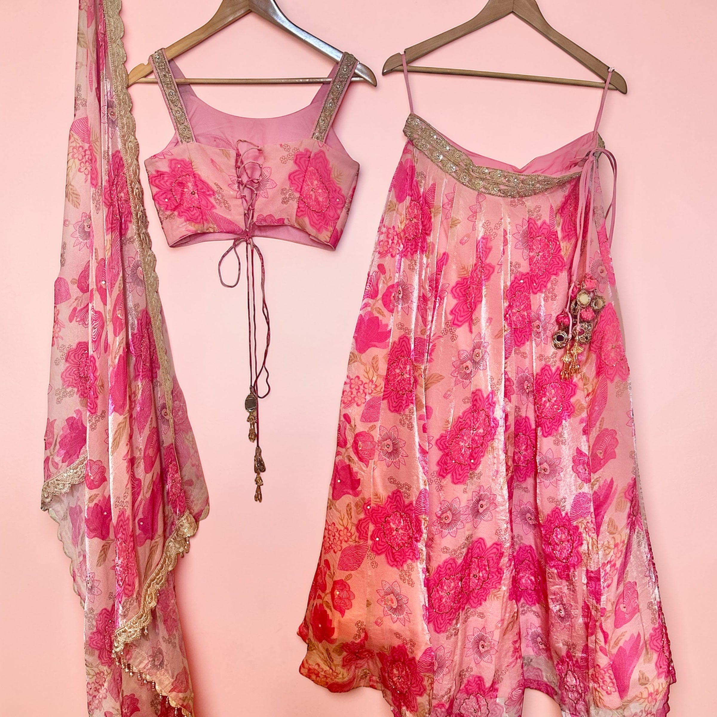Pink floral lehenga set