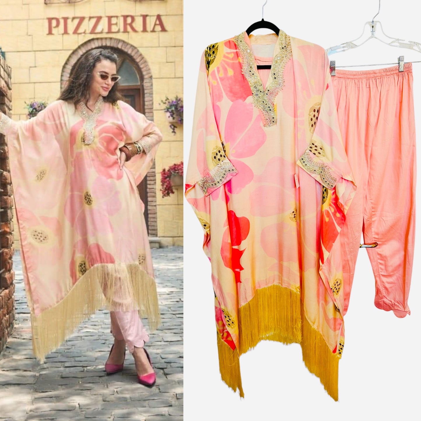 Pink floral kaftaan set