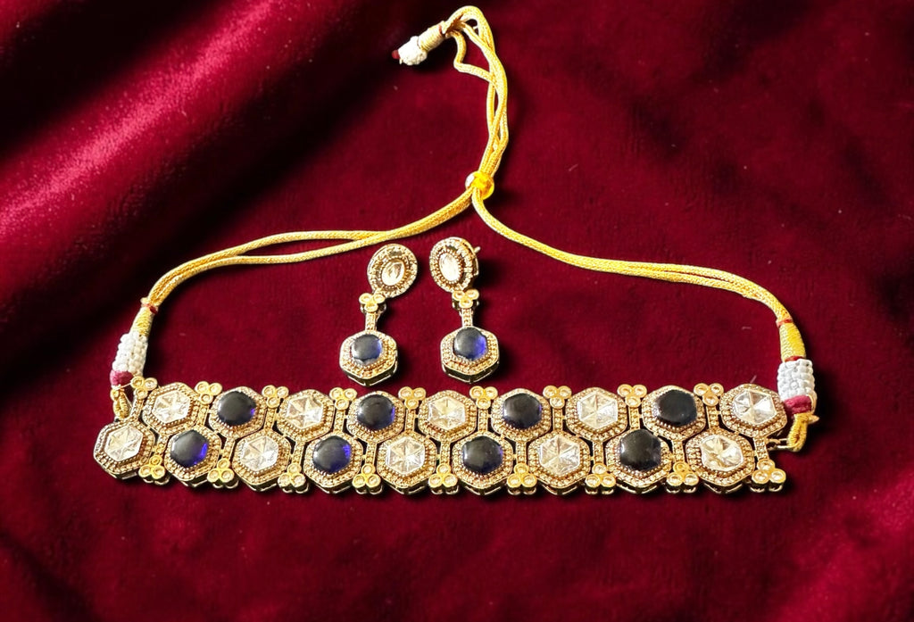 Navy blue Polki choker set