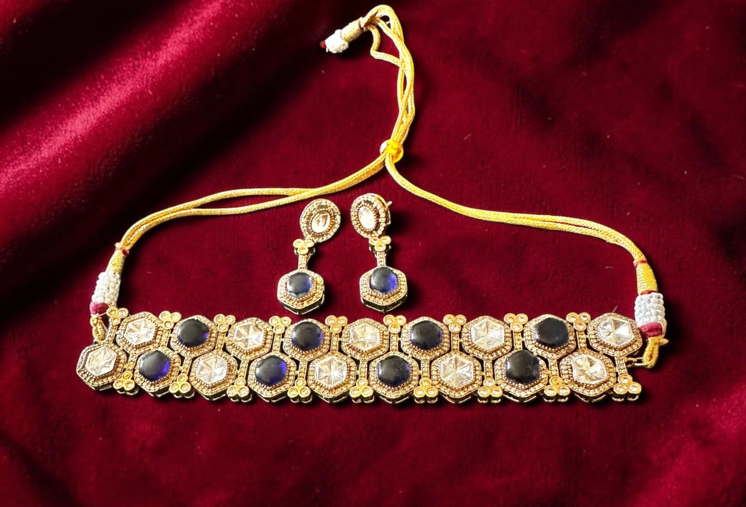 Navy blue Polki choker set
