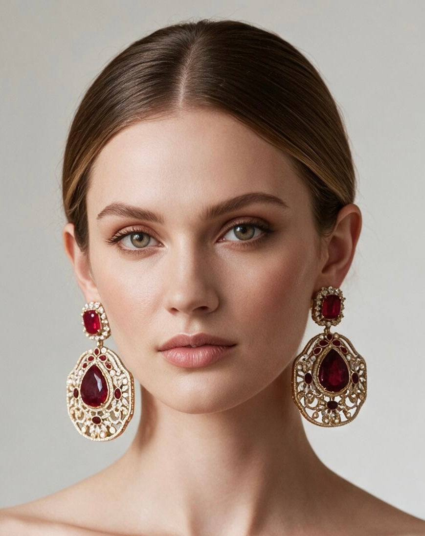Ruby ad stone earrings