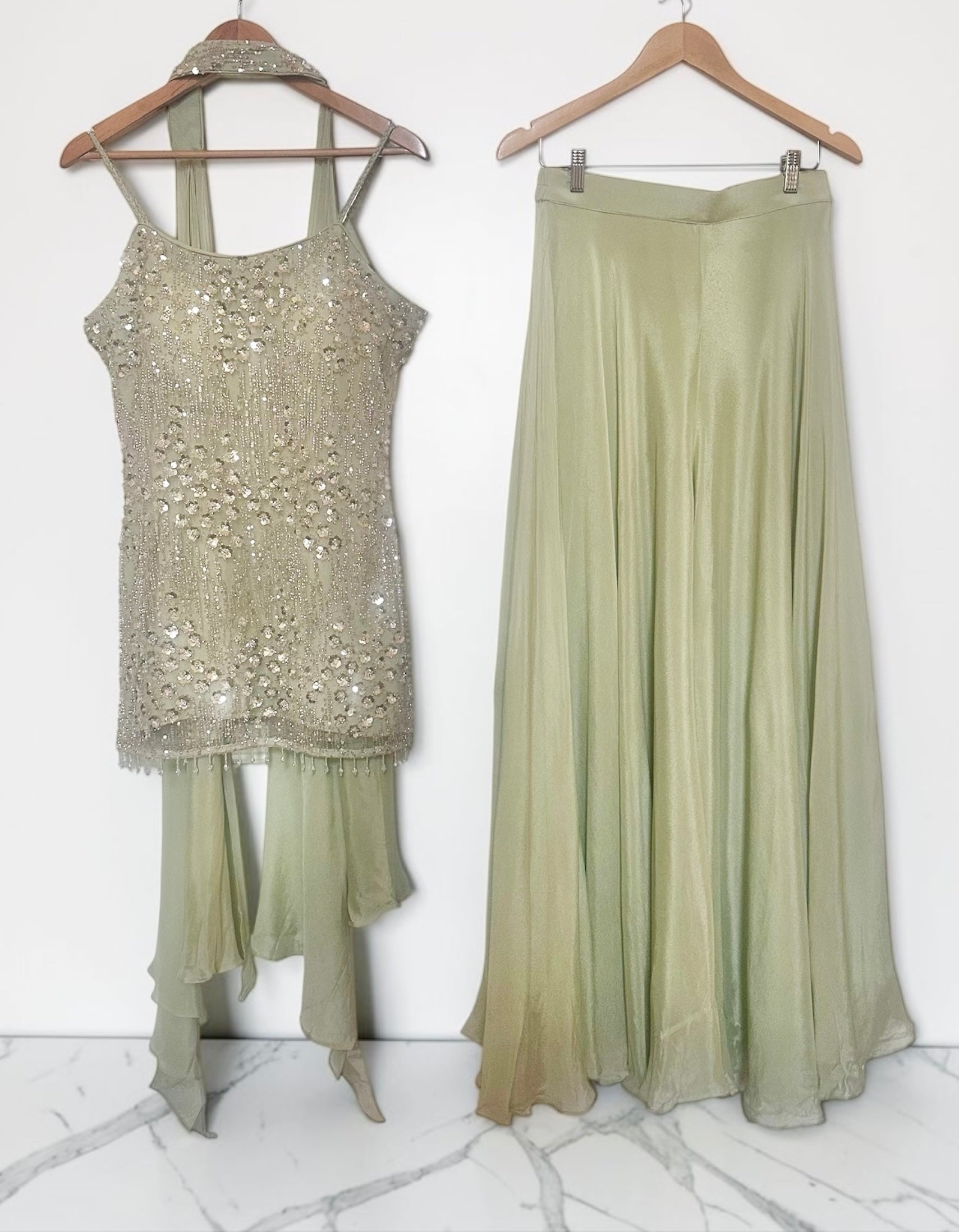 Sea-green sequins Sharara set