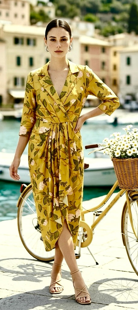 Greenish yellow satin dress