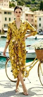 Greenish yellow satin dress