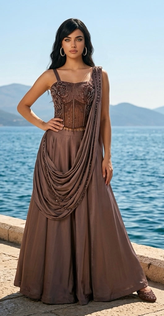 Greyish brown corset lehenga