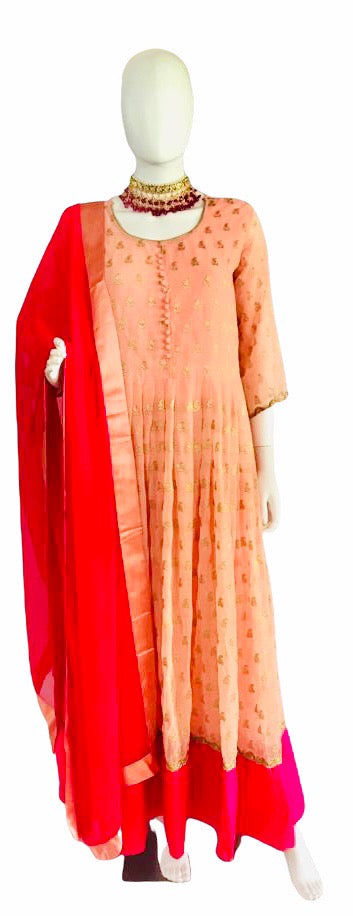 Peach/hot pink anarkali