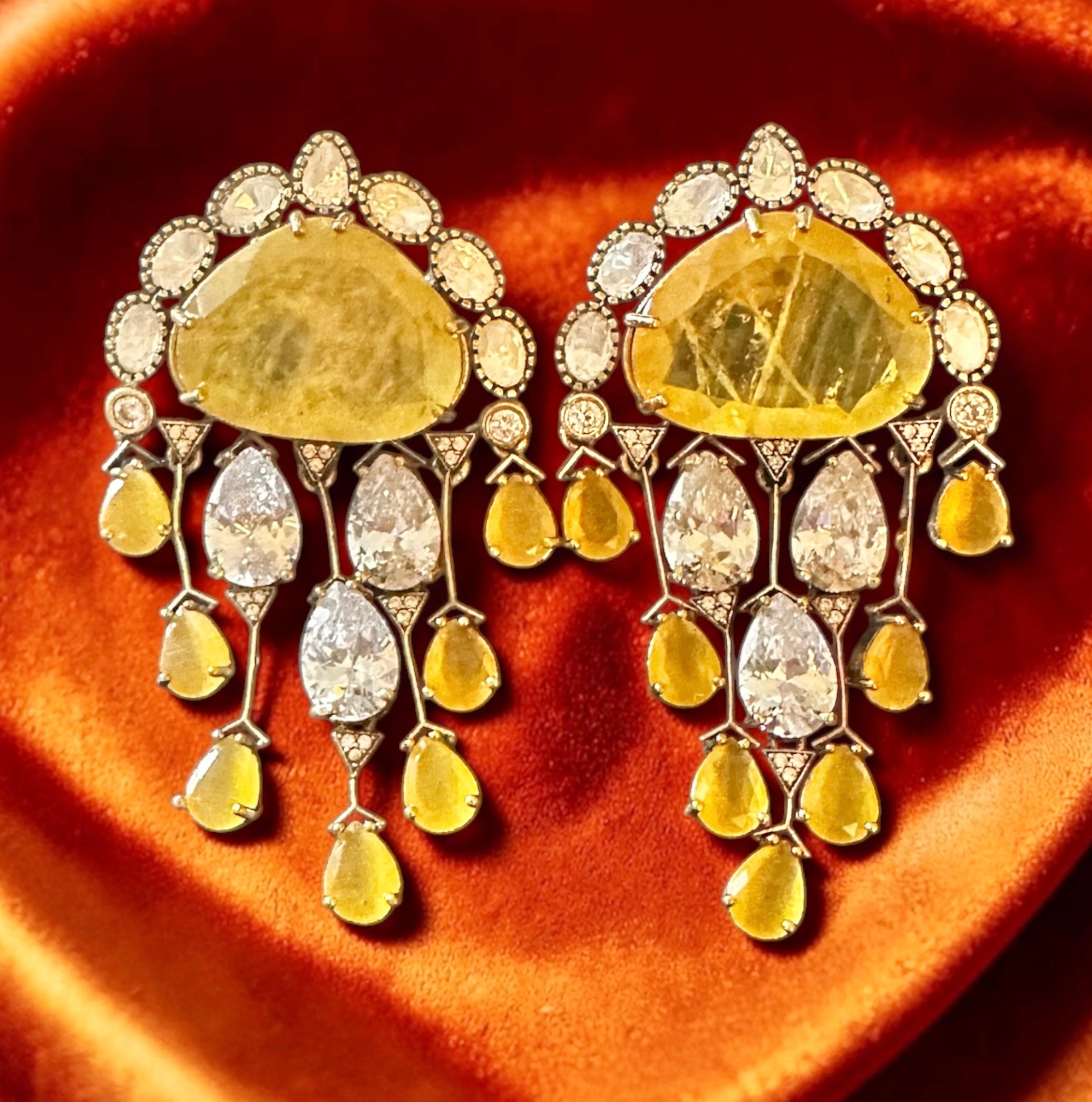 Yellow stone Polki earrings