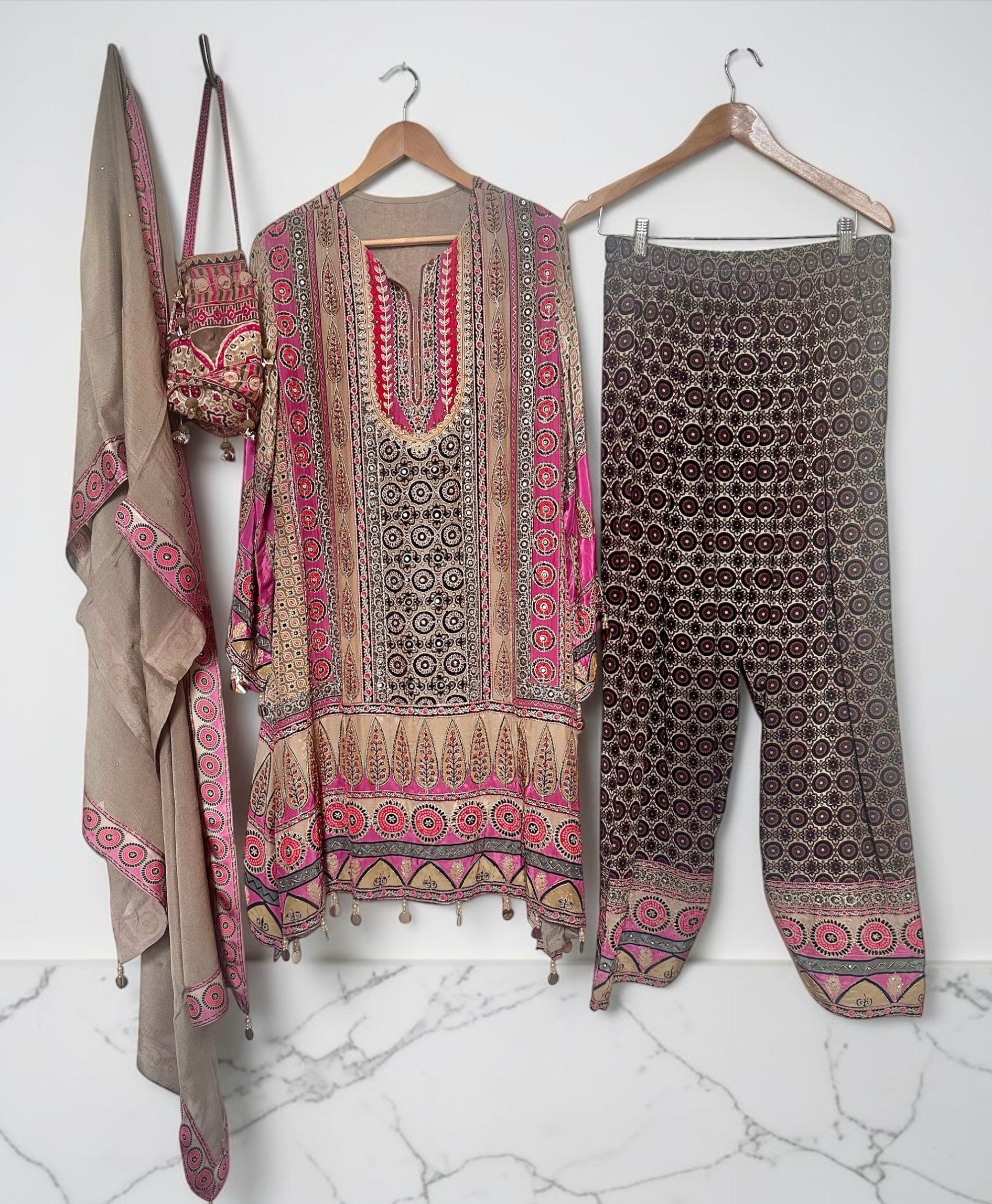 Taupe n pink color salwaar suit