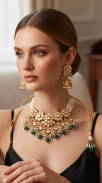 Emerald green kundan choker set