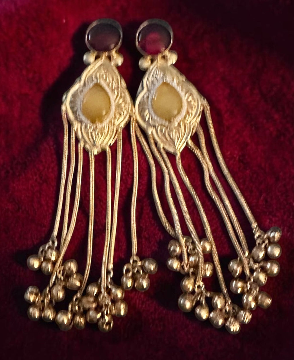 Ruby yellow stone ghungroo earrings