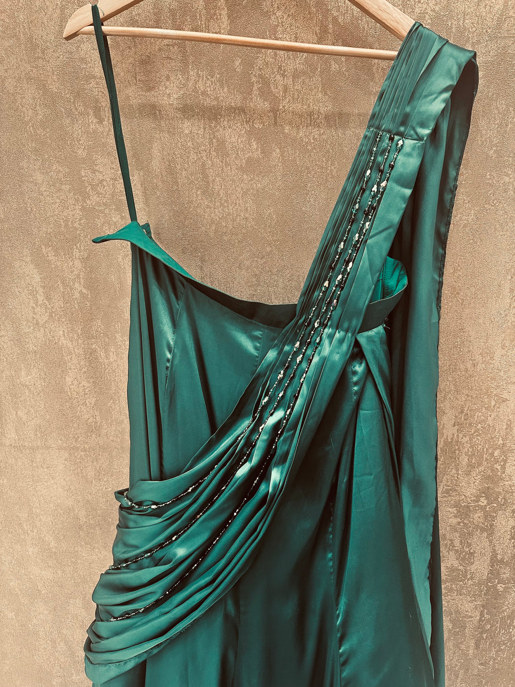 Emerald green lehenga saree