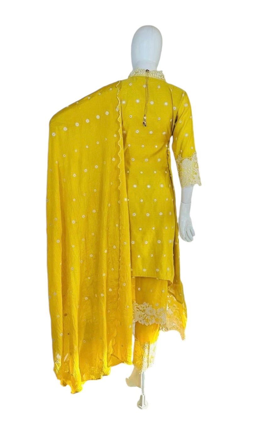 Yellow cotton silk suit