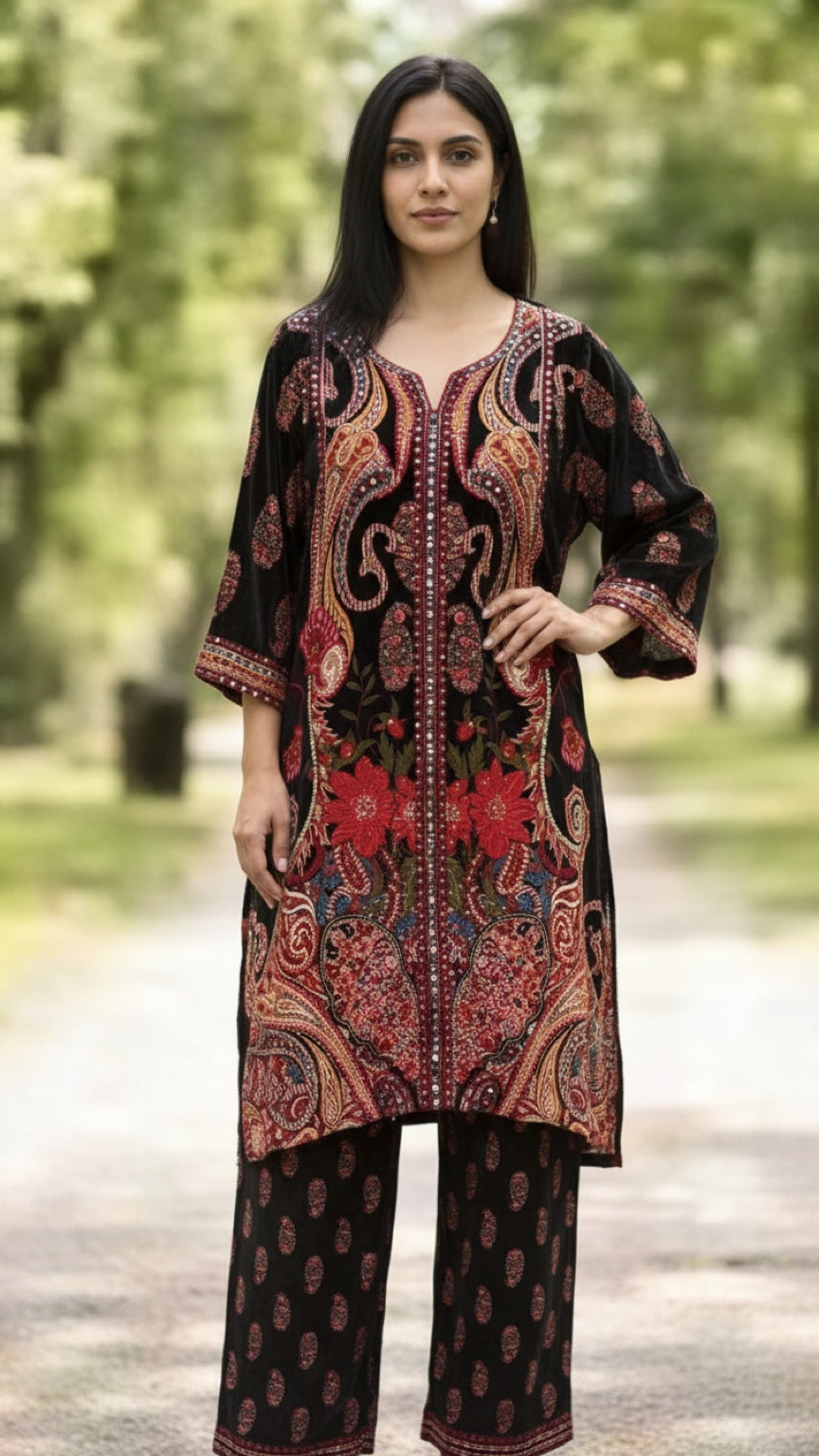 Black printed co-ord set