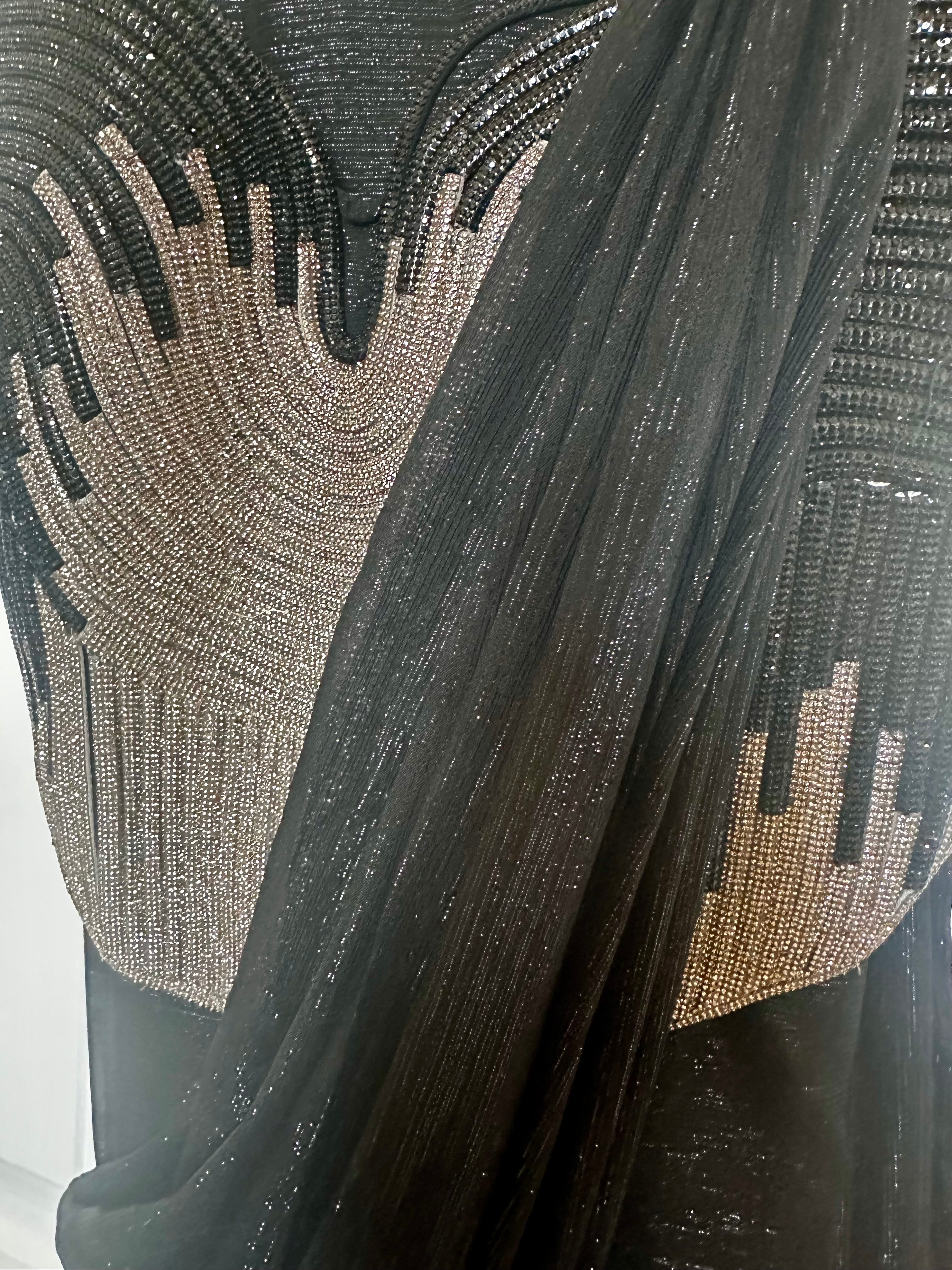 Black chinon stitched saree