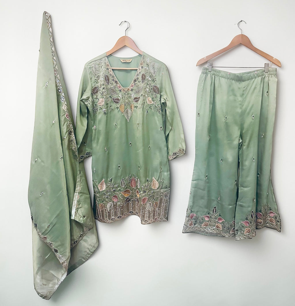 Sea-green palazzo suit