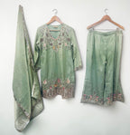 Sea-green palazzo suit