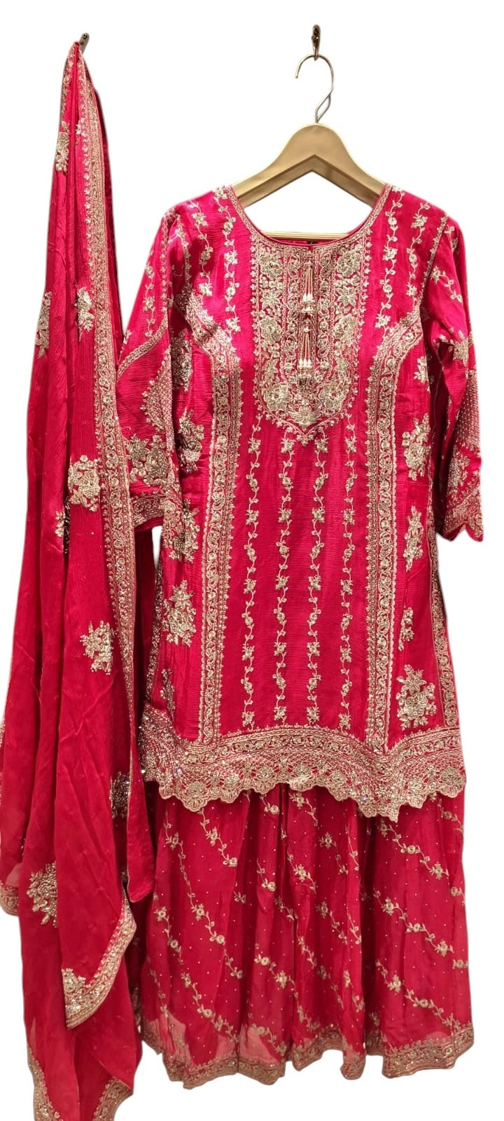 Red embroidered sharara set