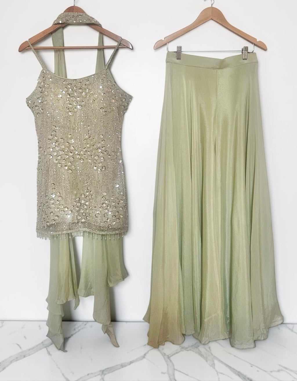 Sea-green sequins Sharara set