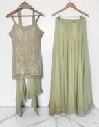Sea-green sequins Sharara set