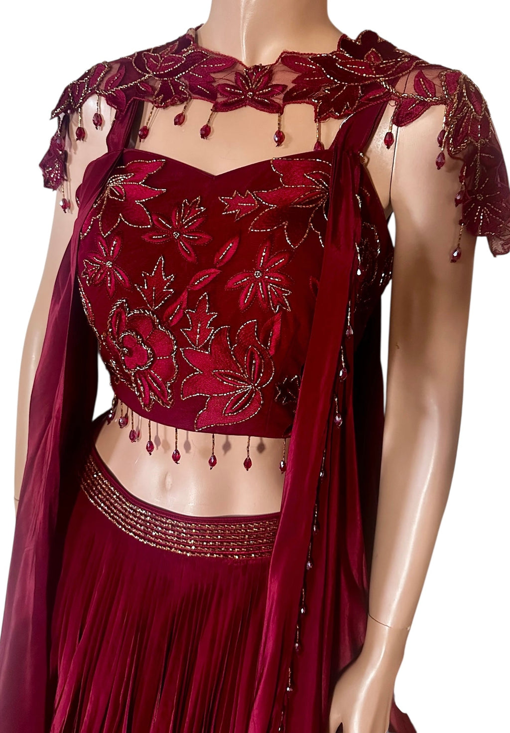 Wine color fusion lehenga set