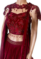 Wine color fusion lehenga set