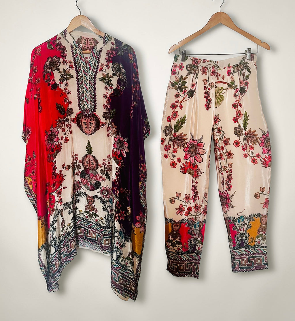 Ivory printed co-ord kaftaan set