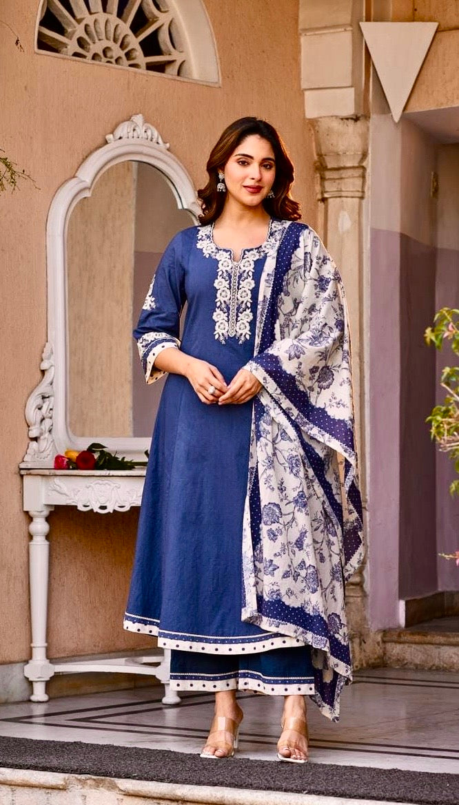 Navy blue muslin suit