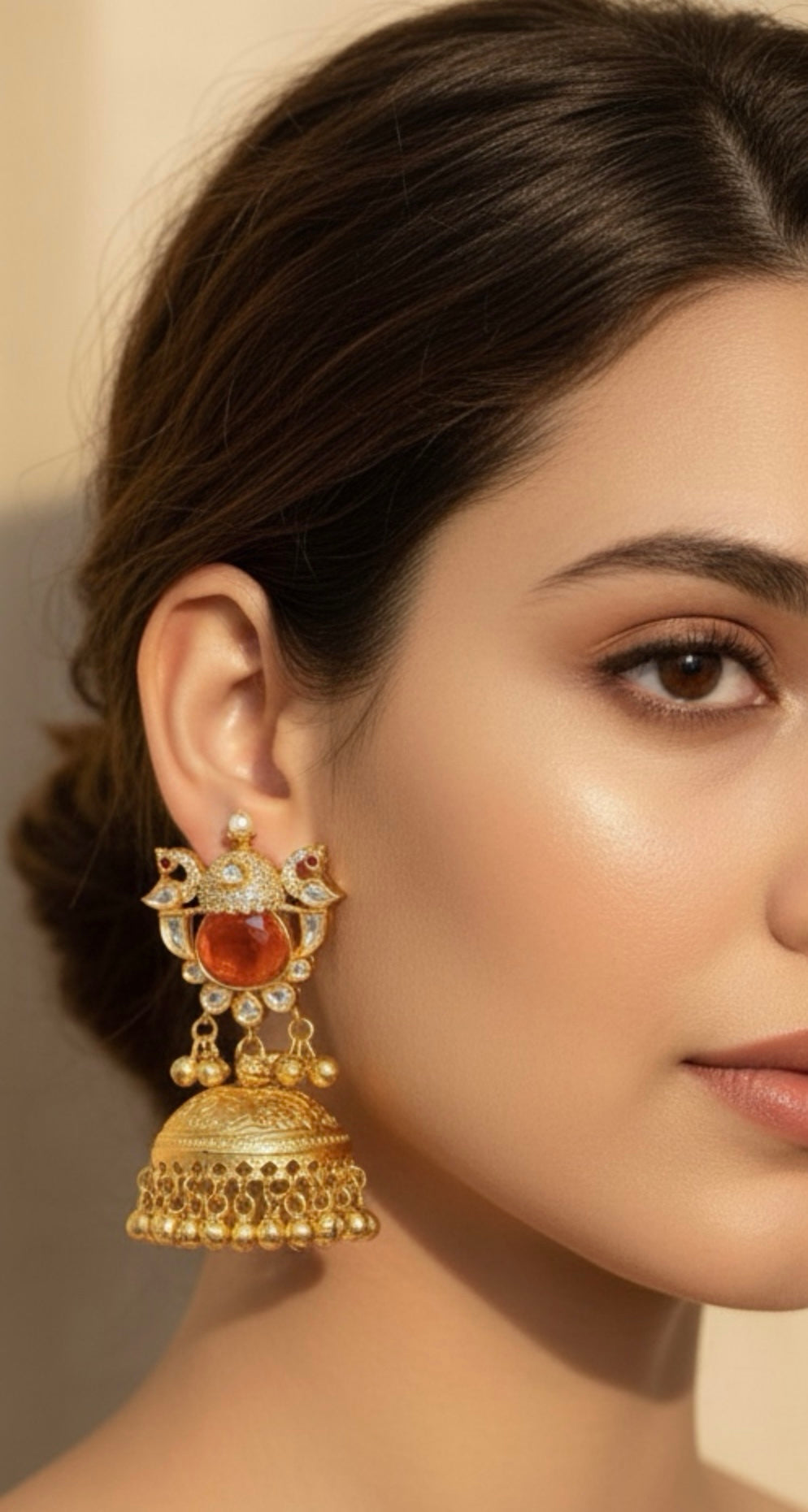 Orange stone kundan jhumkaas