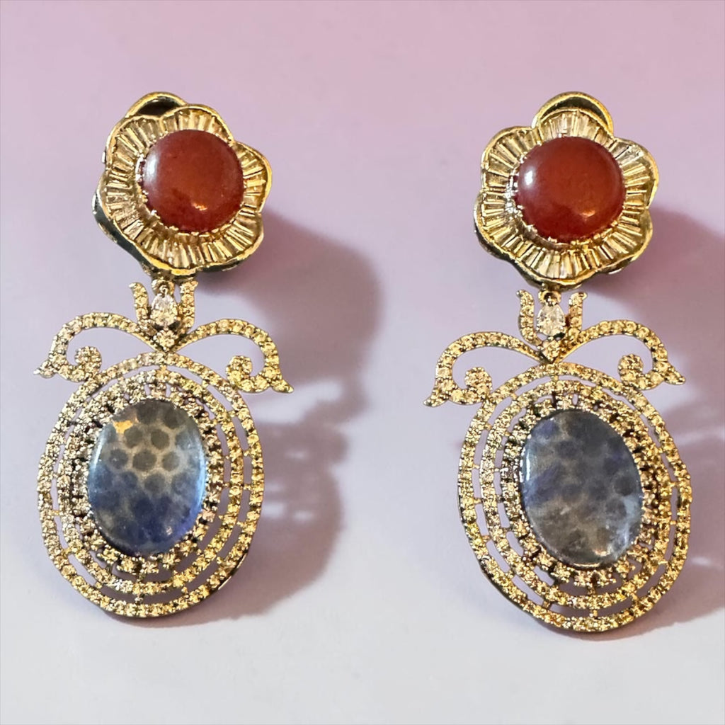 Ruby n blue stone baguette earrings