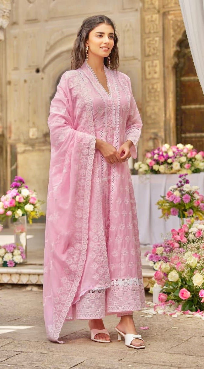 Pink chikankari suit