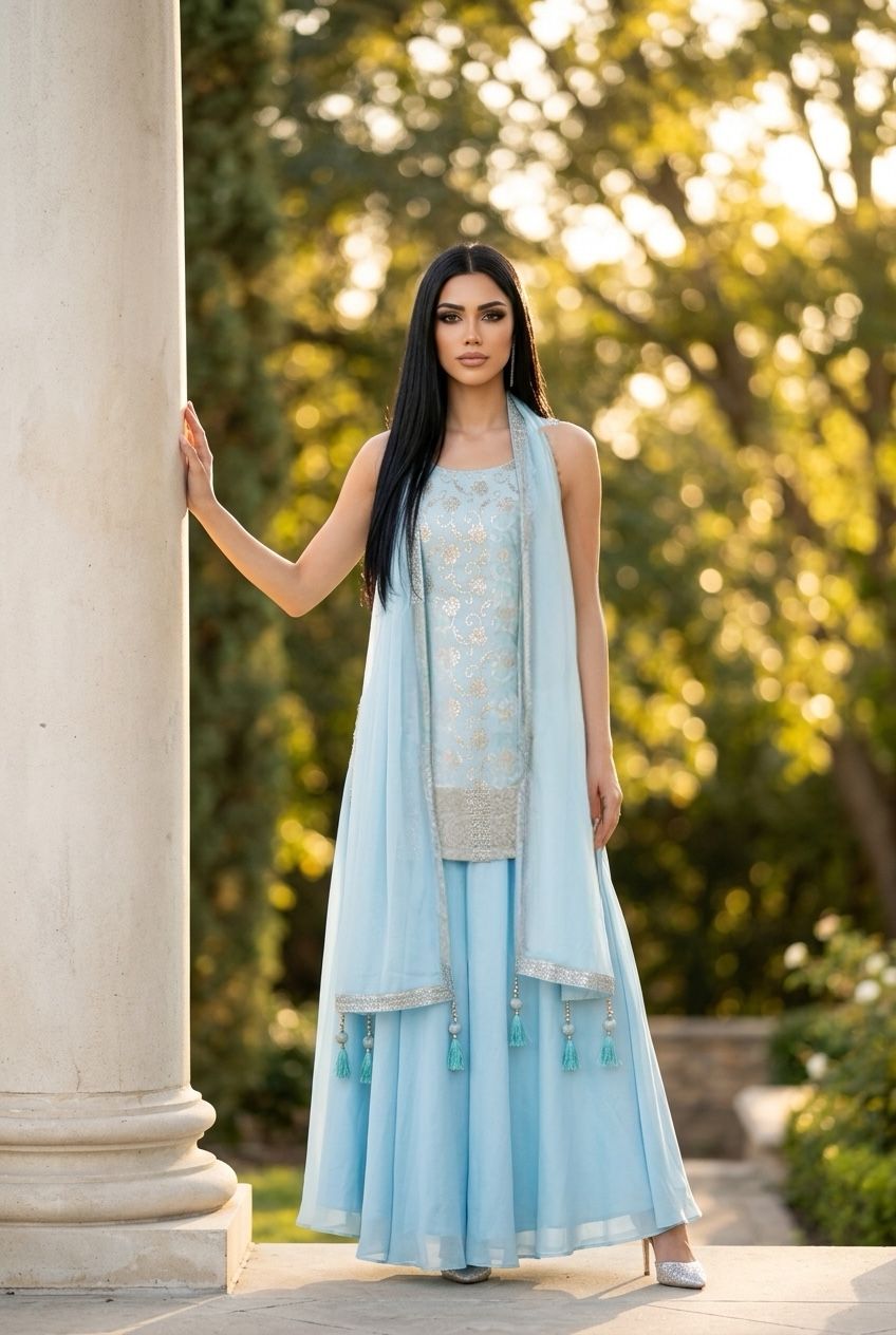 Light blue benarasi silk Sharara set