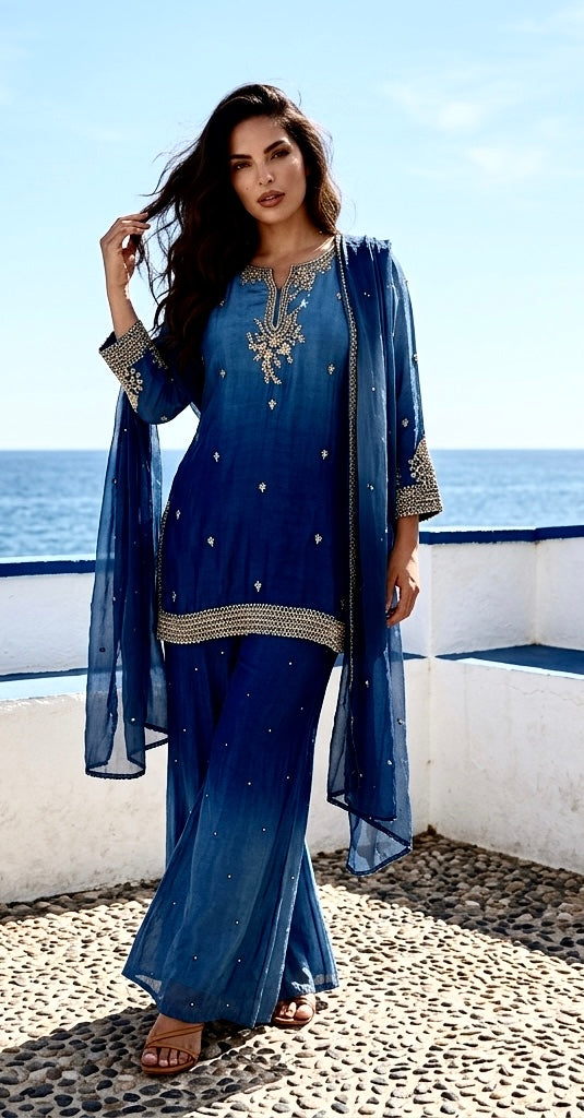 Navy blue Sharara suit
